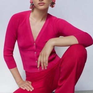 Zara knit button front cardigan - Pink